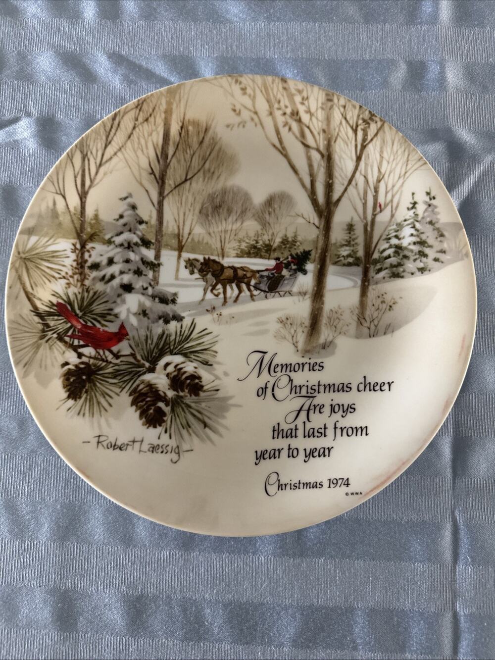 Vintage Robert Laessig Porcelain Winterscene Commemorative Plate 1974 Christmas